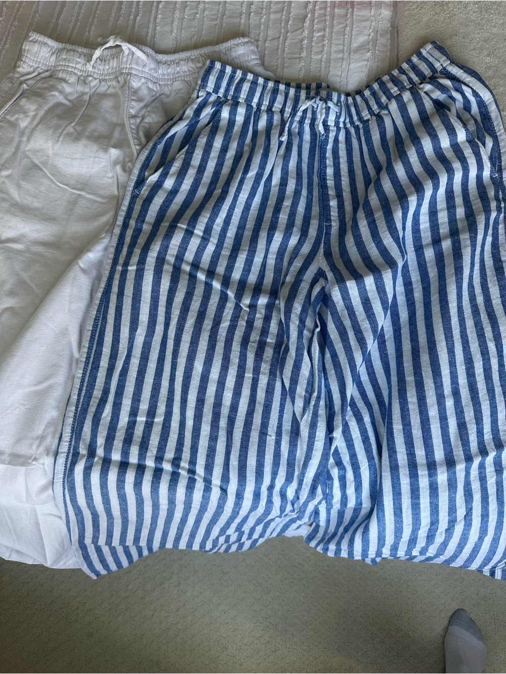 Kids Blue & White Striped Linen Blend and White Linen Lot of 2